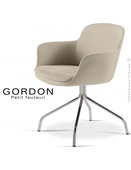 Fauteuil design tendance GORDON, pieds 4 branches acier chromé, assise garnie, habillage laine feutre, couleur crème