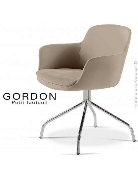Fauteuil design tendance GORDON, pieds 4 branches acier chromé, assise garnie, habillage laine feutre, couleur sable