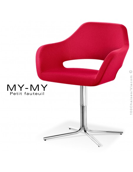 Fauteuil pour hôtellerie MY-MY, pied colonne centrale acier chromé, assise garnie, habillage tissu synthétique rouge
