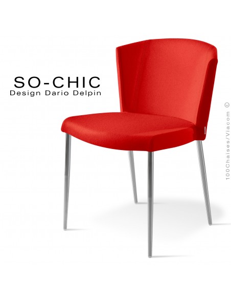 Chaise design tendance SO-CHIC, piètement 4 pieds acier chromé, assise garnie, habillage 100% laine type feutre rouille