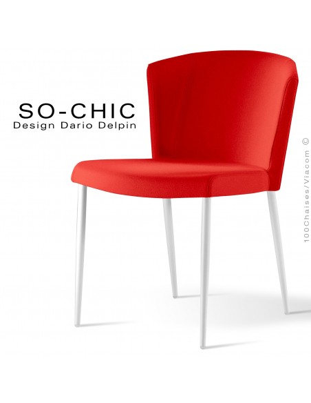 Chaise design tendance SO-CHIC, piètement 4 pieds acier peint blanc, assise garnie, habillage 100% laine type feutre rouille