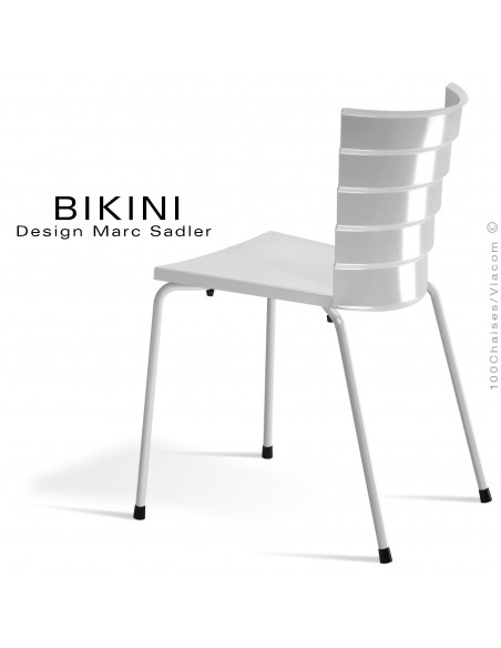 Chaise design pour terrasse BIKINI, piètement acier peint blanc, assise plastique blanche