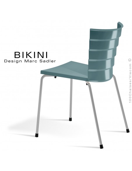 Chaise design pour terrasse BIKINI, piètement acier peint gris, assise plastique gris.