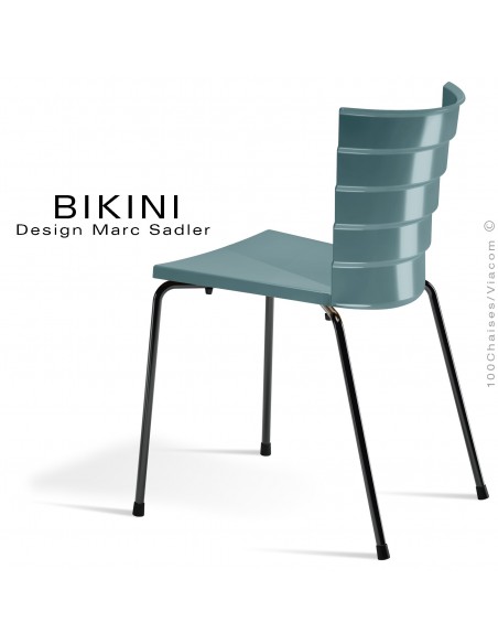 Chaise design pour terrasse BIKINI, piètement acier peint noir, assise plastique gris