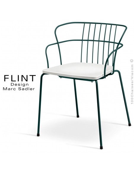Fauteuil dossier en fil design pour terrasse et hôtellerie FLINT structure acier peint antharcite, assise plastique blanc