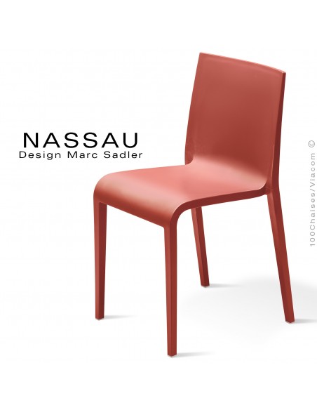 Chaise d'extérieur pour hôtel, restaurant, jardin NASSAU structure plastique, 4 pieds monobloc couleur rouge Marsala