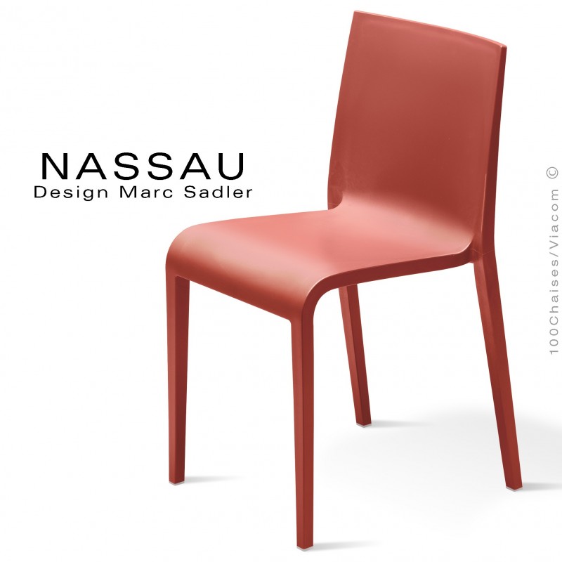 Chaise d'extérieur pour hôtel, restaurant, jardin NASSAU structure plastique, 4 pieds monobloc couleur rouge Marsala