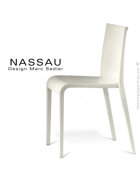 Chaise d'extérieur pour hôtel, restaurant, jardin NASSAU structure plastique, 4 pieds monobloc blanche