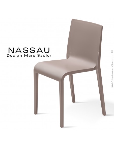 Chaise d'extérieur pour hôtel, restaurant, jardin NASSAU structure plastique, 4 pieds monobloc gris tourterelle