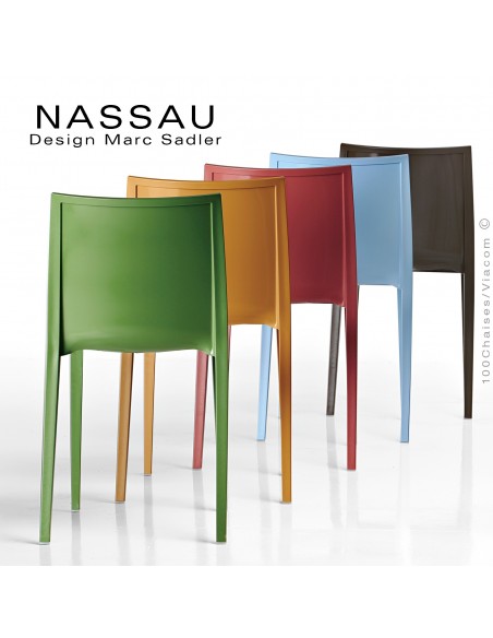 Chaise d'extérieur pour hôtel, restaurant, jardin NASSAU structure plastique, 4 pieds monobloc couleur au choix