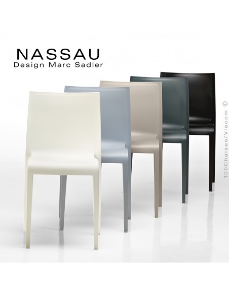 Chaise d'extérieur pour hôtel, restaurant, jardin NASSAU structure plastique, 4 pieds monobloc couleur au choix