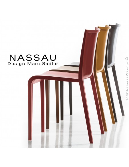 Chaise d'extérieur pour hôtel, restaurant, jardin NASSAU structure plastique, 4 pieds monobloc couleur au choix