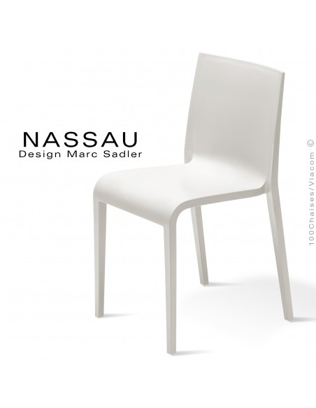 Chaise d'extérieur pour hôtel, restaurant, jardin NASSAU structure plastique, 4 pieds monobloc couleur blanche