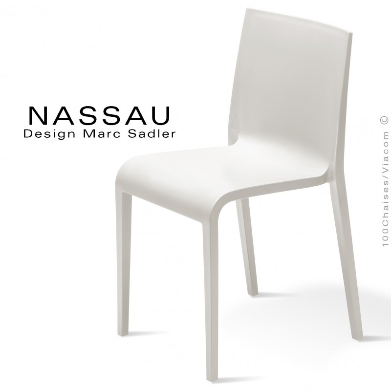 Chaise d'extérieur pour hôtel, restaurant, jardin NASSAU structure plastique, 4 pieds monobloc couleur blanche