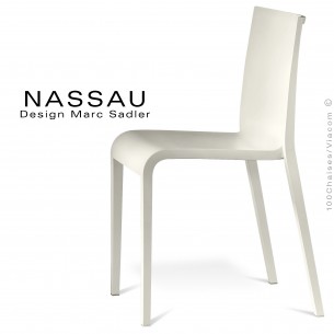 Chaise d'extérieur pour hôtel, restaurant, jardin NASSAU structure plastique, 4 pieds monobloc blanche