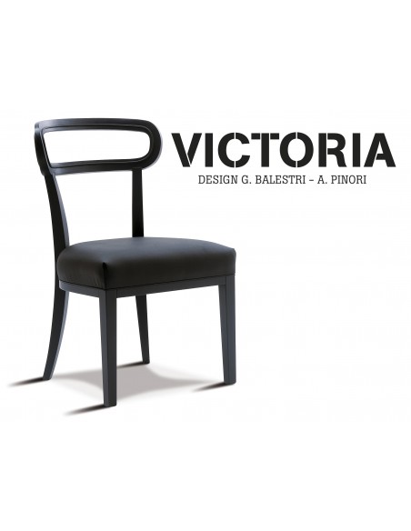 VICTORIA chaise en bois de hêtre, habillage tissu aspect cuir T1/365, bois finition charbon.