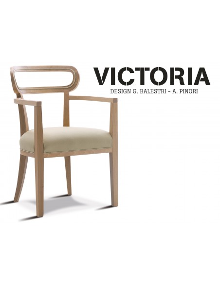VICTORIA fauteuil, finition naturel habillage tissu gamme T1/310 (crème).