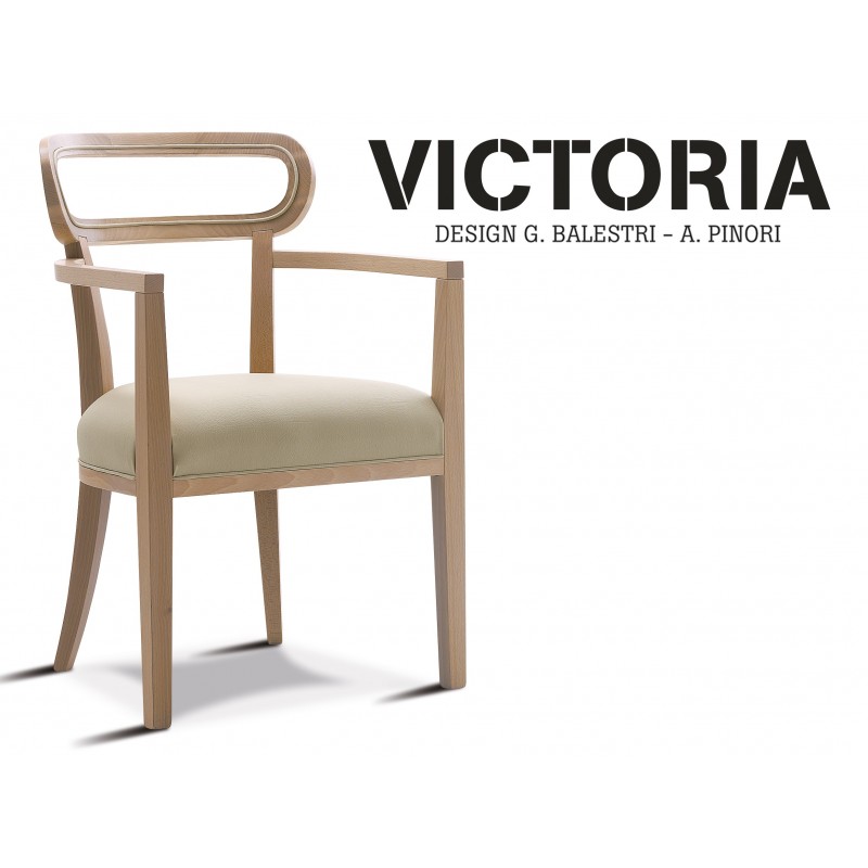 VICTORIA fauteuil, finition naturel habillage tissu gamme T1/310 (crème).