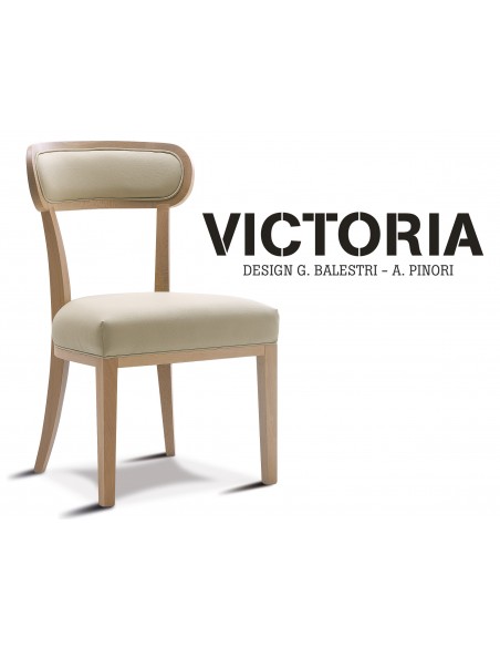 VICTORIA chaise dossier garnie, teinte naturel, habillage tissu T1/310 (aspect cuir).