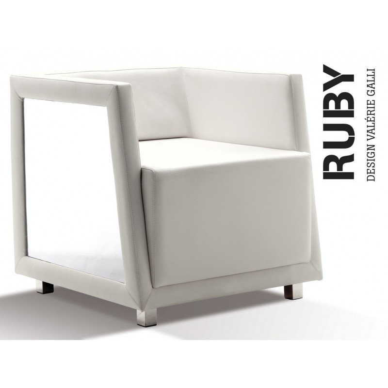 Fauteuil RUBY, éco-cuir sans boutons, habillage T1-309 (blanc).