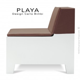 Banquette extérieur modulable PLAYA, structure plastique de couleur blanche avec coussin d'assise couleur moka imperméable.