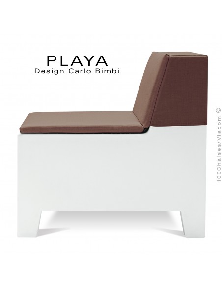 Banquette extérieur modulable PLAYA, structure plastique de couleur blanche avec coussin d'assise couleur moka imperméable.
