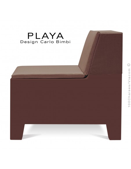 Banquette extérieur modulable PLAYA, structure plastique de couleur moka avec coussin d'assise couleur moka imperméable.