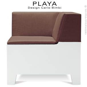 Banquette extérieur modulable d'angle PLAYA, structure plastique de couleur blanche avec coussin moka.