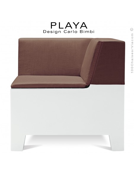 Banquette extérieur modulable d'angle PLAYA, structure plastique de couleur blanche avec coussin moka.