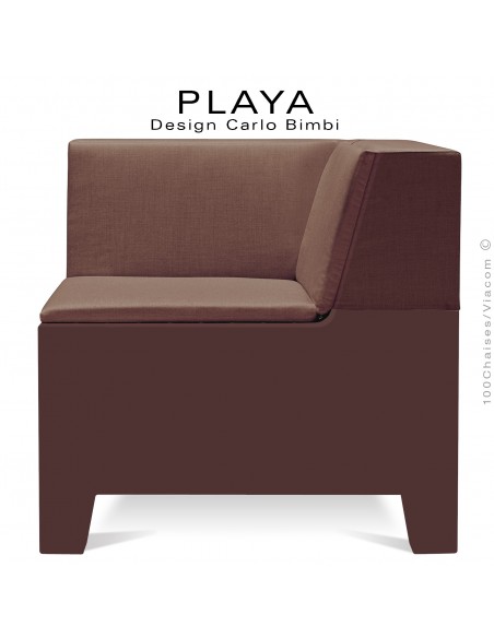 Banquette extérieur modulable d'angle PLAYA, structure plastique de couleur moka avec coussin moka..