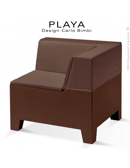 Banquette extérieur modulable d'angle PLAYA, structure plastique de couleur moka avec coussin moka..