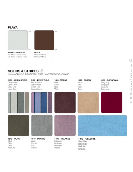 Palette couleur pour banquette extérieur modulable PLAYA, structure plastique de couleur moka avec ou sans coussin d'assise