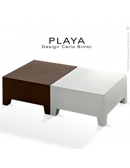 Banquette extérieur modulable pouf ou table PLAYA, structure plastique de couleur blanche ou moka.