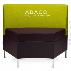 Banquette modulable courbe ABACO assise et dossier garnis de mousse, habillage tissu laine couleur verte.
