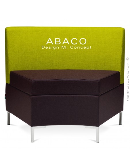 Banquette modulable courbe ABACO assise et dossier garnis de mousse, habillage tissu laine couleur verte.