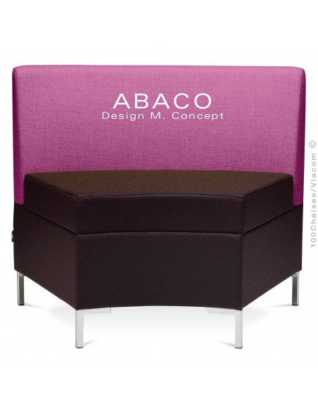 Banquette modulable courbe ABACO assise et dossier garnis de mousse, habillage tissu laine couleur violet.
