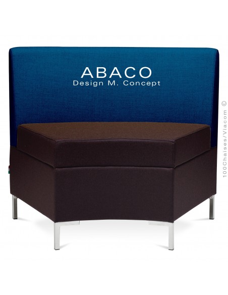 Banquette modulable courbe ABACO assise et dossier garnis de mousse, habillage tissu laine couleur bleu.