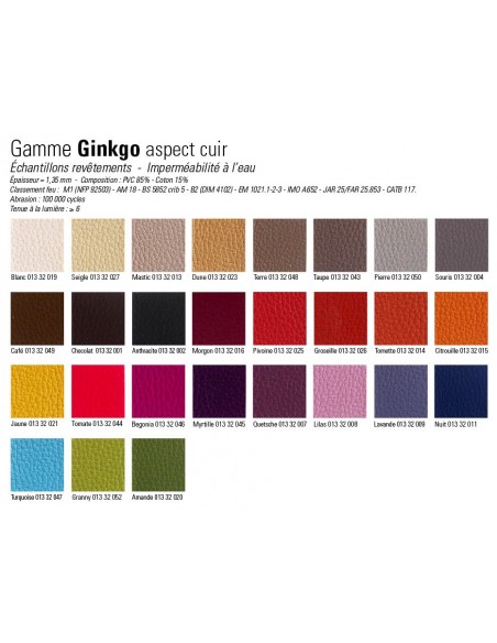 Collection WOLFGANG, gamme tissu synthétique aspect cuir Ginkgo du fabricant COTTING, classement au feu M1.