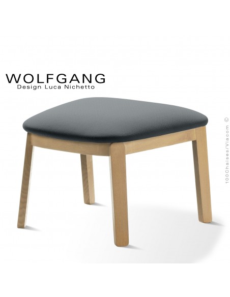 Repose-pieds pour fauteuil lounge assise basse WOLFGANG piètement chêne clair, habillage tissu couleur grise.