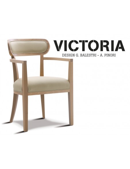 VICTORIA fauteuil dos garnie finition hêtre naturel, habillage gamme T1/310 aspect cuir.