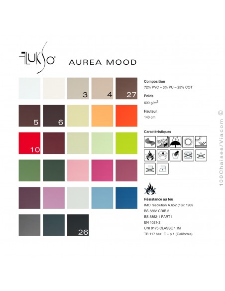 Gamme cuir synthétique pour collectivités, gamme AUREA-MOOD du fabricant FLUKSO pour fauteuil EOS lounge.