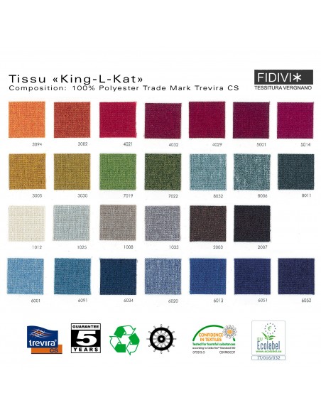 Gamme couleur tissu King-L-Kat, du fabricant FIDIV, 100% polyester, classement au feu M1.