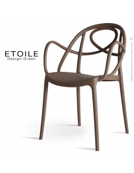 Fauteuil plastique ETOILE, idéale pour les terrasses et jardins - Lot de 4 pièces, couleur marron.