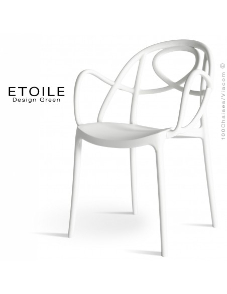 Fauteuil plastique ETOILE, idéale pour les terrasses et jardins - Lot de 4 pièces, couleur blanche.