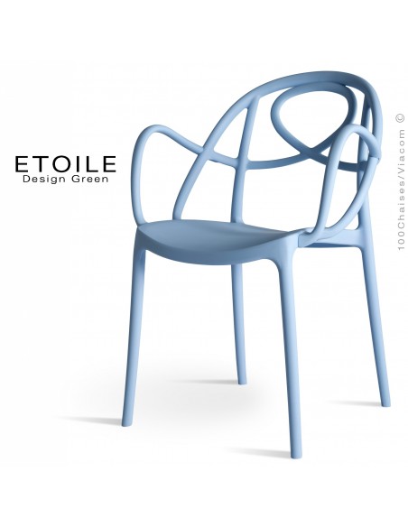 Fauteuil plastique ETOILE, idéale pour les terrasses et jardins - Lot de 4 pièces, couleur bleu ciel.