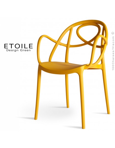 Fauteuil plastique ETOILE, idéale pour les terrasses et jardins - Lot de 4 pièces, couleur jaune ocre.