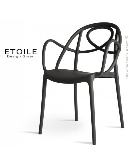 Fauteuil plastique ETOILE, idéale pour les terrasses et jardins - Lot de 4 pièces, couleur anthacite.