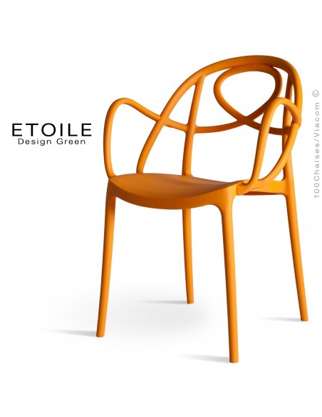 Fauteuil plastique ETOILE, idéale pour les terrasses et jardins - Lot de 4 pièces, couleur orange brique.