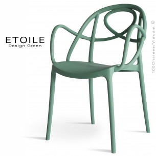 Fauteuil plastique ETOILE, idéale pour les terrasses et jardins - Lot de 4 pièces, couleur vert sapin.