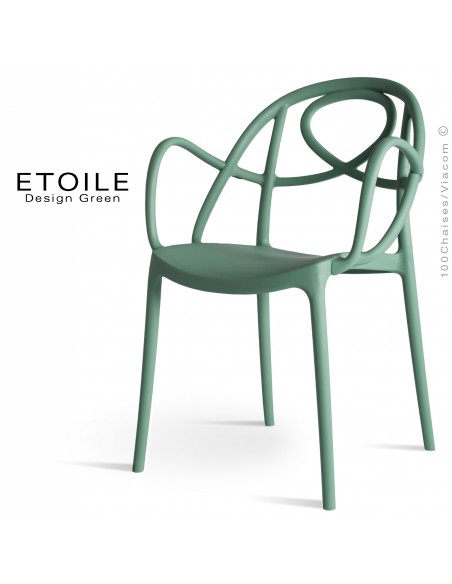 Fauteuil plastique ETOILE, idéale pour les terrasses et jardins - Lot de 4 pièces, couleur vert sapin.